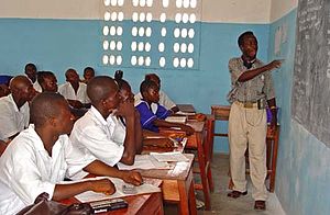 A class in a newly rebuilt secondary school in...