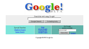Google's homepage 1998–1999