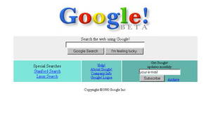 Google's homepage 1998–1999 Google's homepage 1998–1999