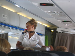 English: Stewardess in a Swiss flight English: Stewardess in a Swiss flight
